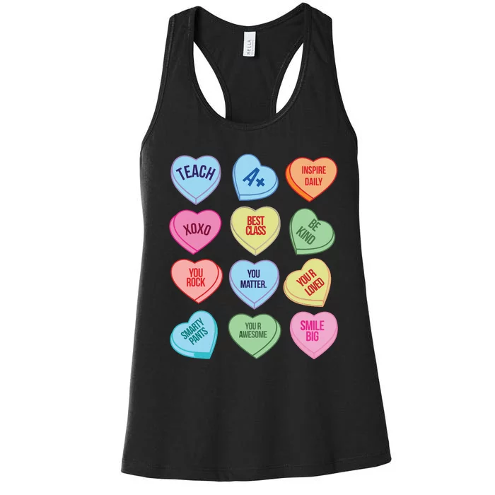 Funny Teacher Valentines Day Teach Heart Candy Women's Racerback Tank