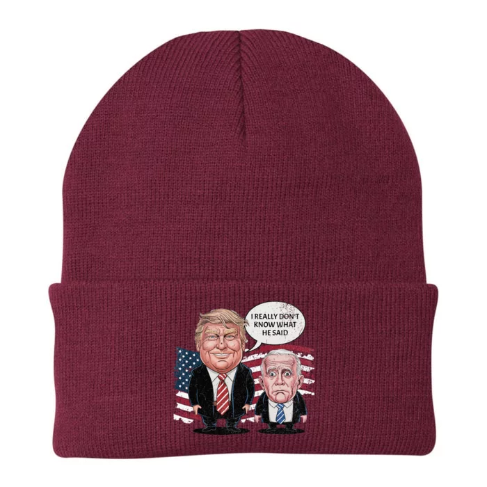 Funny Trump Vs Biden I Really DonT Know What He Said Knit Cap Winter Beanie