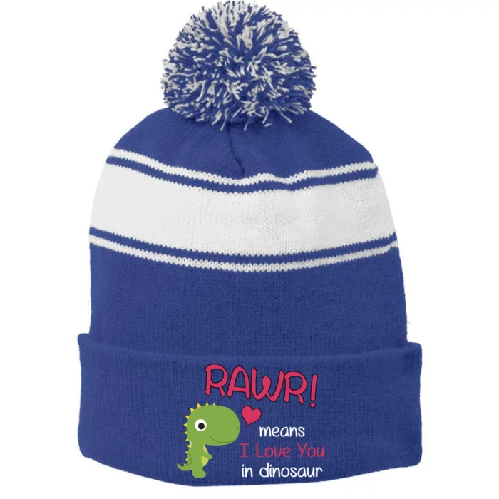 Funny Trex Valentines Day Rawr Means I Love You In Dinosaur Gift Stripe Pom Pom Beanie