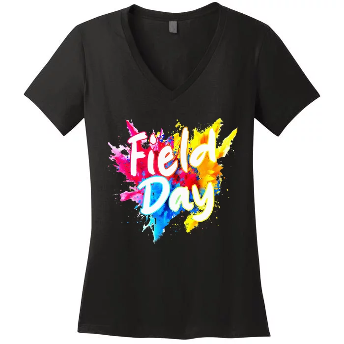 Field Trip Vibes Field Day Fun Day Colorful Teacher Student Women's V-Neck T-Shirt