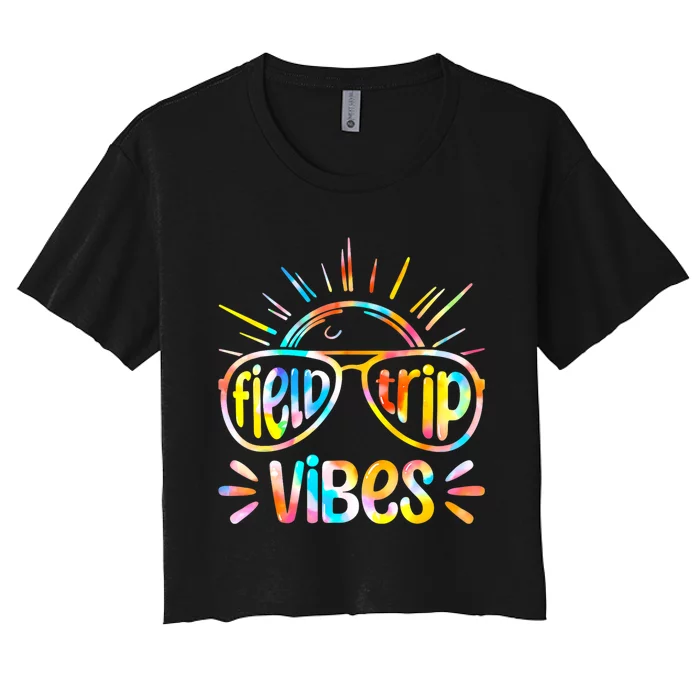 Field Trip Vibes Sunglasses Tie Dye Field Day Teachers Women's Crop Top Tee