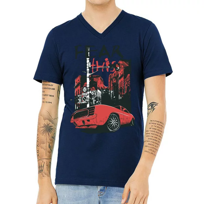 Fear This Vintage Muscle Car Cool City Graphic V-Neck T-Shirt