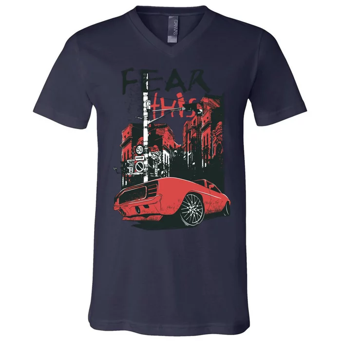 Fear This Vintage Muscle Car Cool City Graphic V-Neck T-Shirt