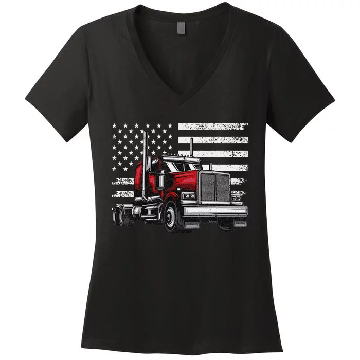 Funny Trucker Vehicle Truck Driver Women's V-Neck T-Shirt