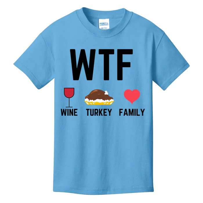 Funny Thanksgiving Wine Turkey Family Food Gift Fall Season Funny Gift Kids T-Shirt