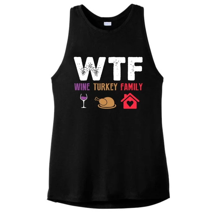 Funny Thanksgiving Wtf Wine Turkey Family Joke Gift Ladies Tri-Blend Wicking Tank