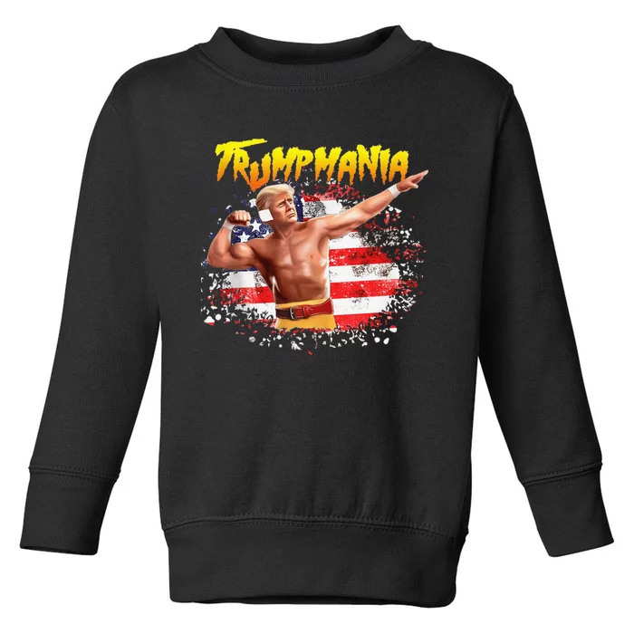 Funny Trumpmania Wrestling Meme 2024 Usa Flag Trump Rally Toddler Sweatshirt