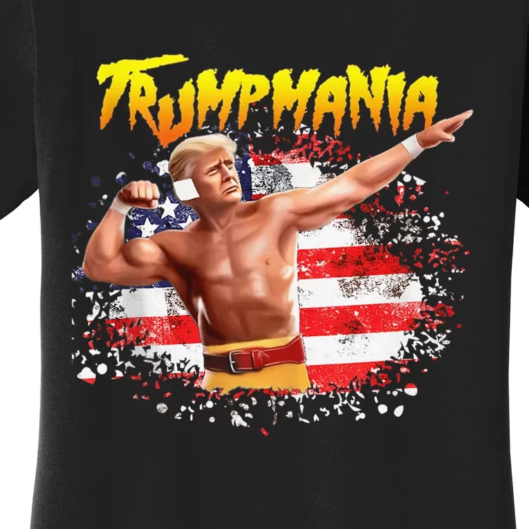 Funny Trumpmania Wrestling Meme 2024 Usa Flag Trump Rally Women's T-Shirt