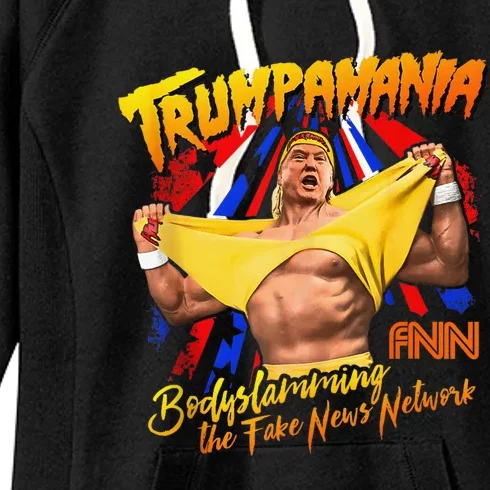 Funny Trump Wrestling Meme Fake News Trumpamania Women's Fleece Hoodie