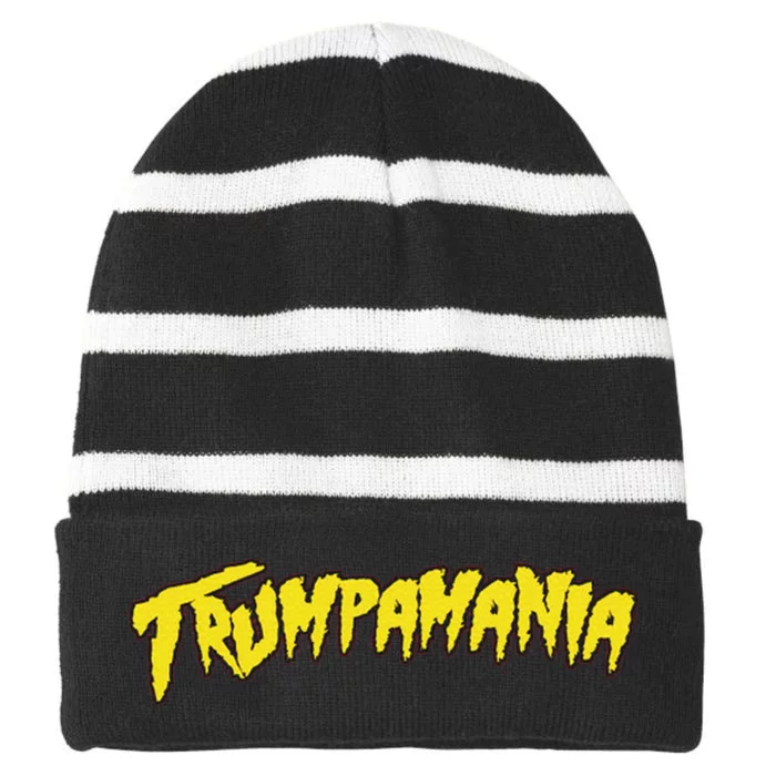 Funny Trump Wrestling Meme Fake News Trumpamania Text Quotes Funny Striped Beanie with Solid Band