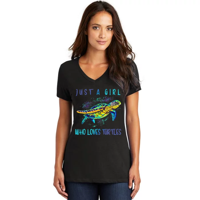 Funny Turtle Watercolor Sea Ocean Art Lovers Girl Women's V-Neck T-Shirt