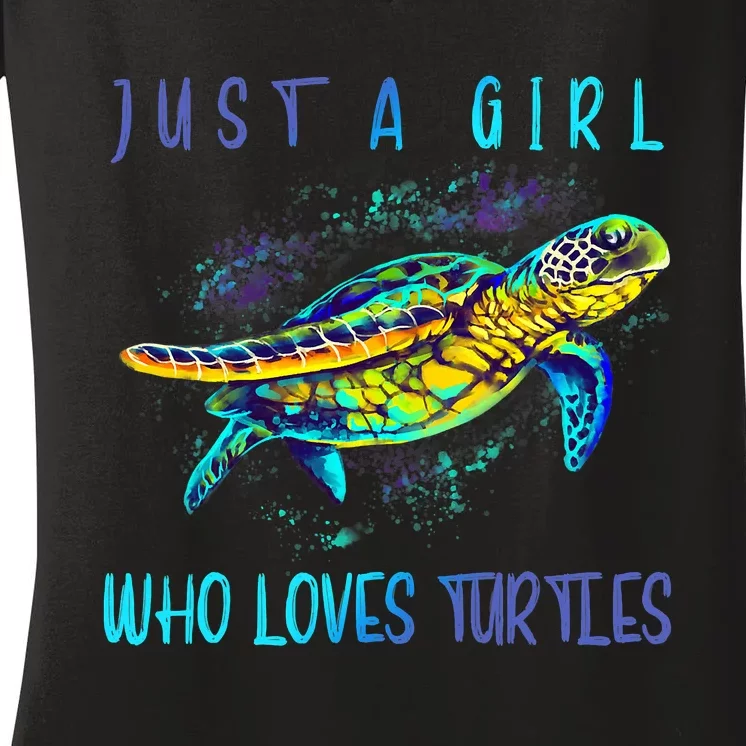 Funny Turtle Watercolor Sea Ocean Art Lovers Girl Women's V-Neck T-Shirt