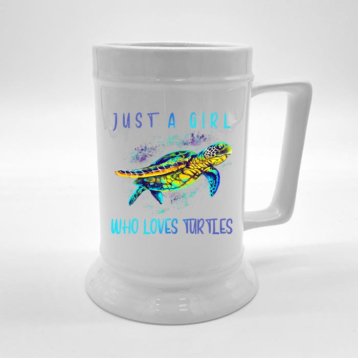 Funny Turtle Watercolor Sea Ocean Art Lovers Girl Front & Back Beer Stein