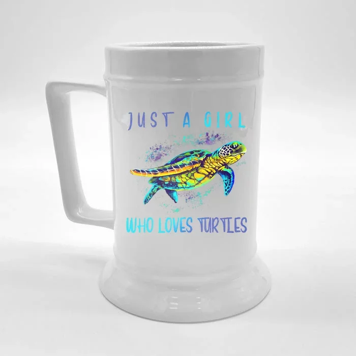 Funny Turtle Watercolor Sea Ocean Art Lovers Girl Front & Back Beer Stein