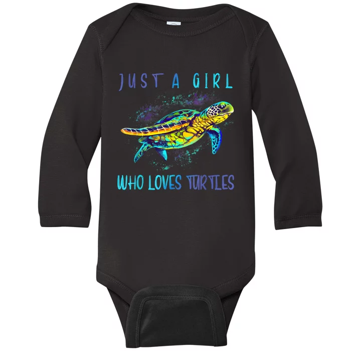 Funny Turtle Watercolor Sea Ocean Art Turtles Lovers Girl Outfit Baby Long Sleeve Bodysuit