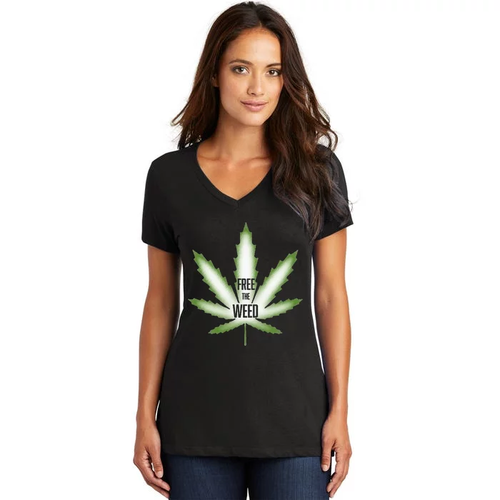 Free The Weed Marijuana Hemp Cannabis Christmas Stoner Gift Women's V-Neck T-Shirt