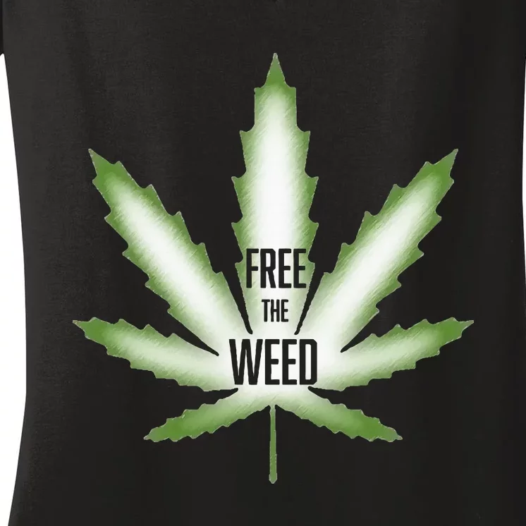 Free The Weed Marijuana Hemp Cannabis Christmas Stoner Gift Women's V-Neck T-Shirt