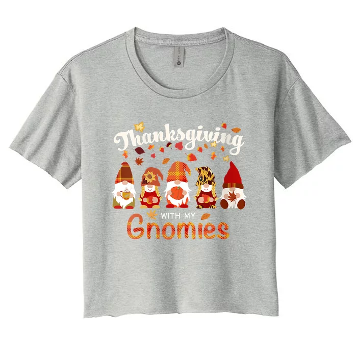 Funny Thanksgiving With My Gnomies Funny Shirt Fall Family Pumpkin Gnome Women's Crop Top Tee