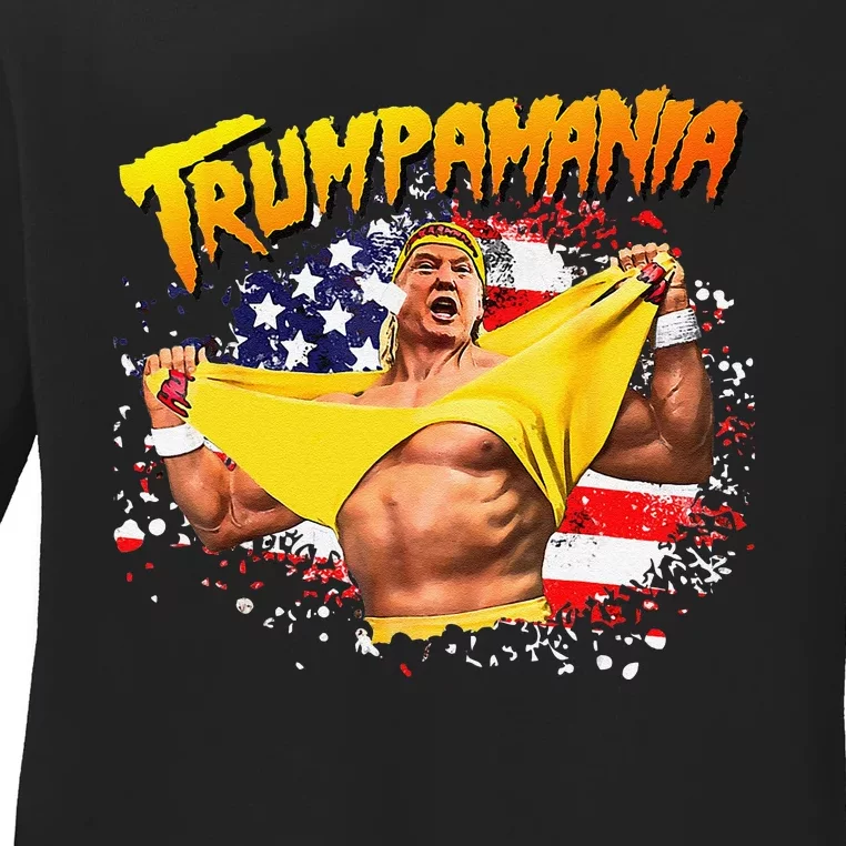 Funny Trumpmania Wrestling Meme 2024 Ladies Long Sleeve Shirt