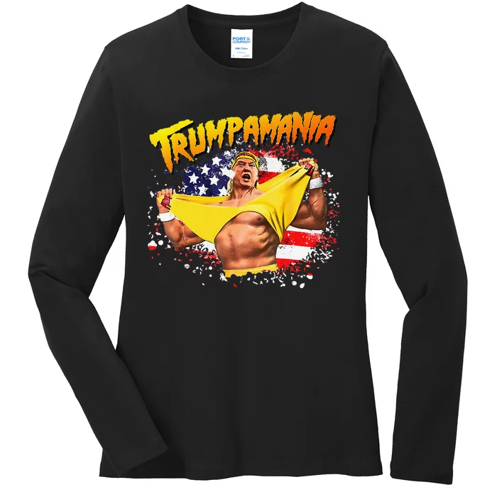 Funny Trumpmania Wrestling Meme 2024 Ladies Long Sleeve Shirt