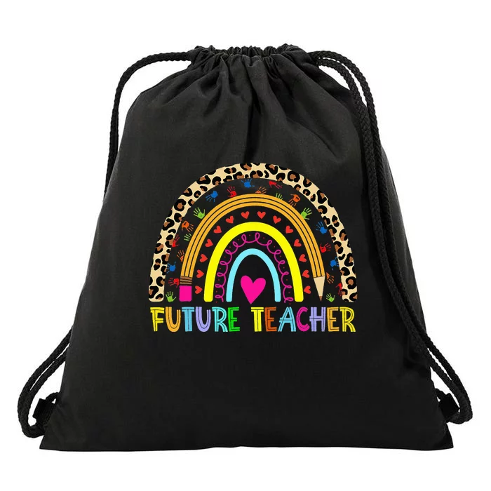 Future Teacher With rainbow And Book Teacher Drawstring Bag