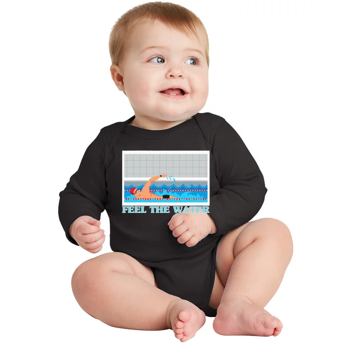 Feel The Water Swimming Sport Swimmer Baby Long Sleeve Bodysuit