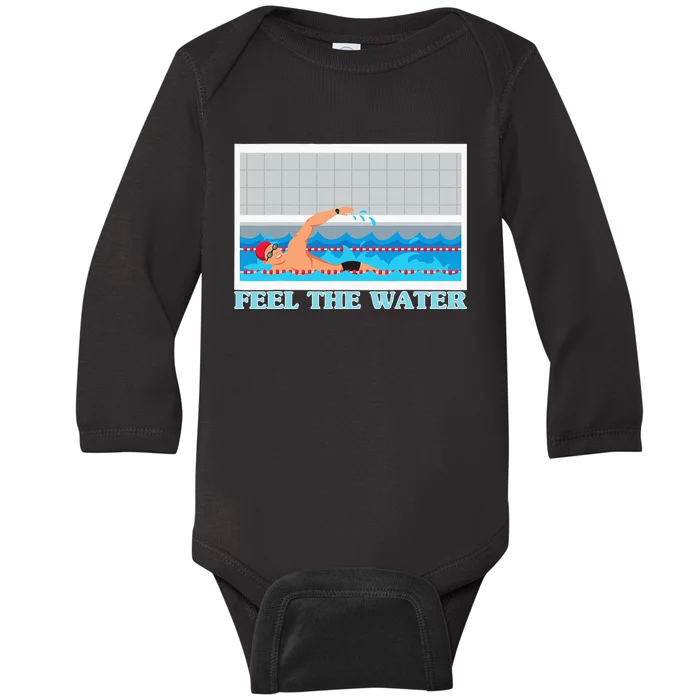 Feel The Water Swimming Sport Swimmer Baby Long Sleeve Bodysuit