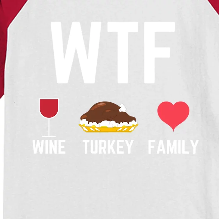 Funny Thanksgiving Wine Turkey Family Autumnal Food Fall Gift Kids Colorblock Raglan Jersey