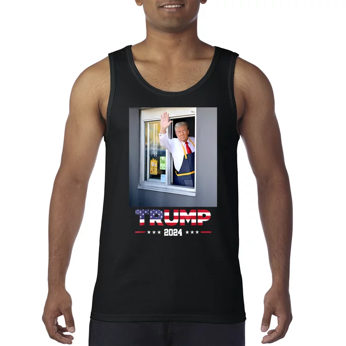 Funny Trump Works Drive Thru Trump Serving French Fries Gift Tank Top