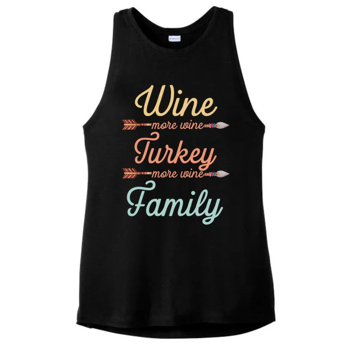 Funny Thanksgiving Wtf Wine Turkey Family More Wine Meaningful Gift Ladies Tri-Blend Wicking Tank