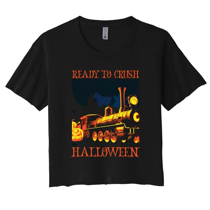 Funny Train Wagon Railroad Halloween Costume Women's Crop Top Tee