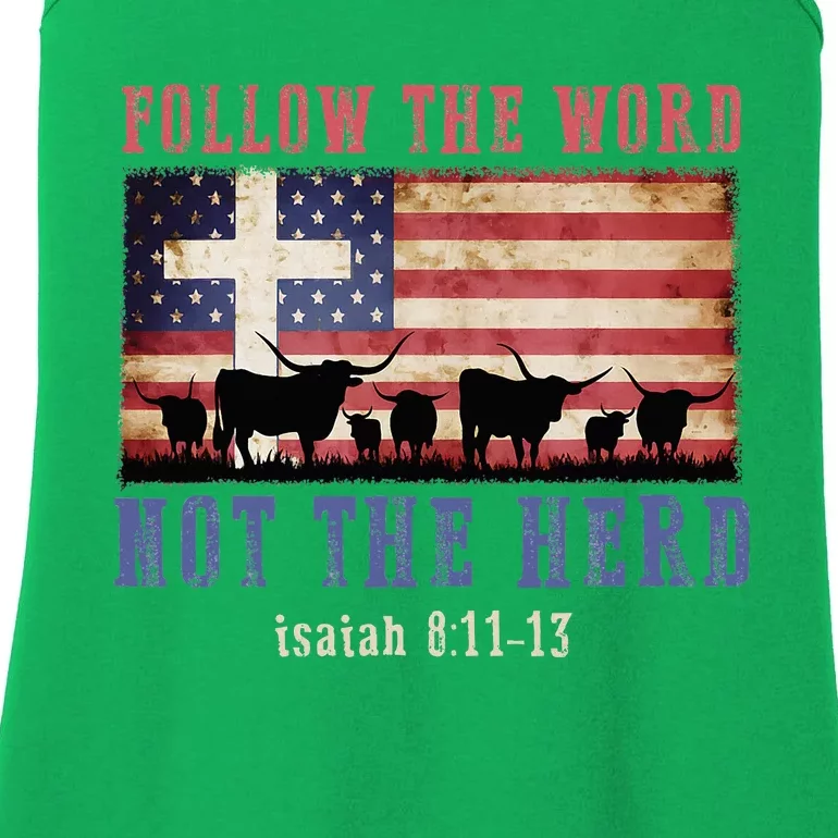 Follow The Word Not The Herd Faith Us Flag Christian Western Ladies Essential Tank