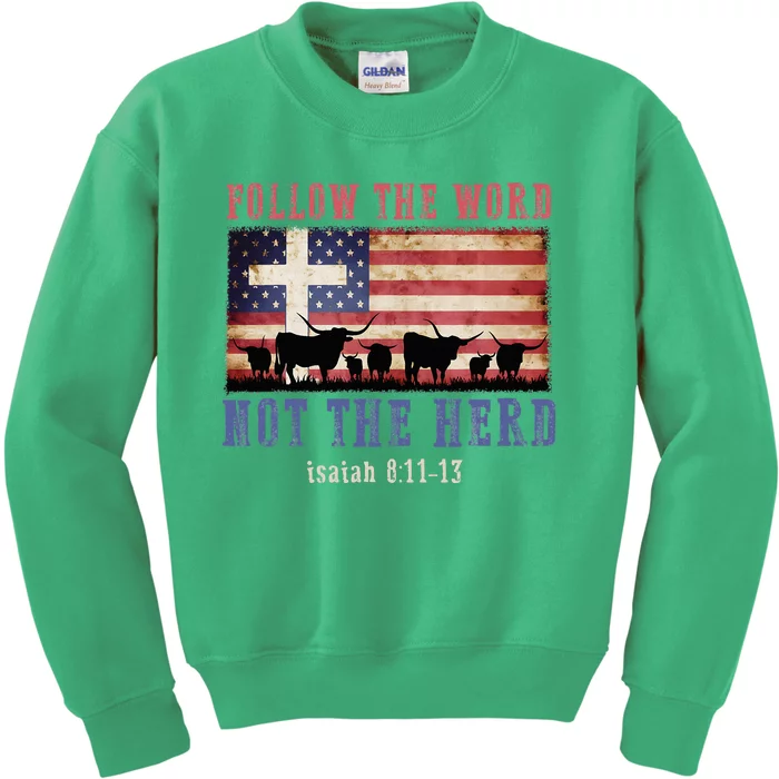 Follow The Word Not The Herd Faith Us Flag Christian Western Kids Sweatshirt