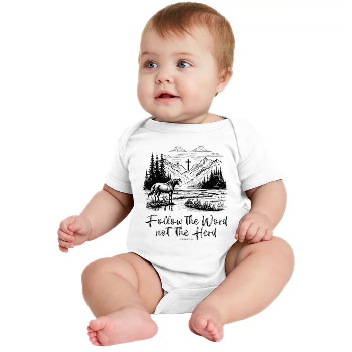 Follow The Word Not The Herd Isaiah 81113 Horse Christian Baby Bodysuit