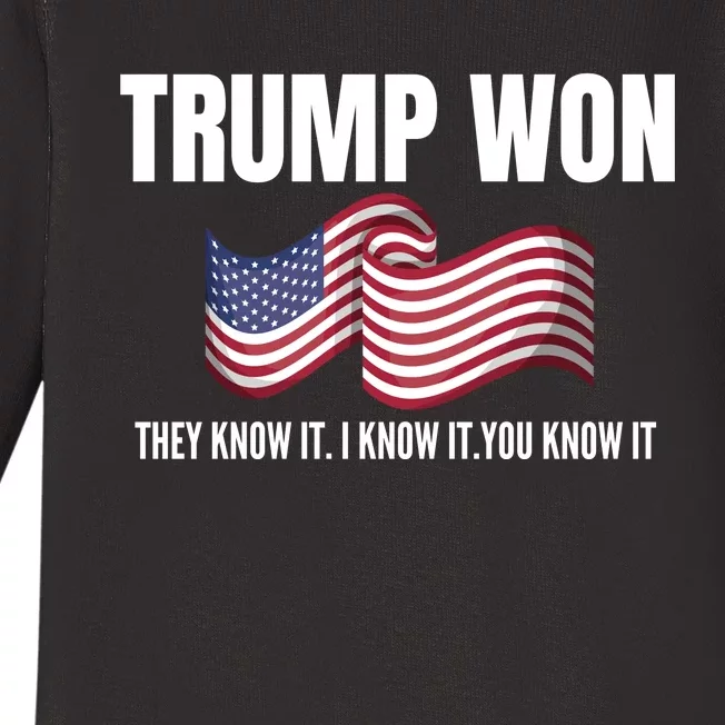 Funny Trump Won Election They Know It I Know It You Know It Baby Long Sleeve Bodysuit