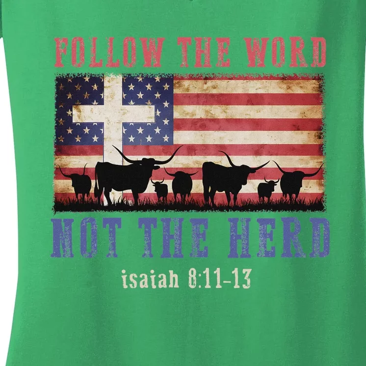 Follow The Word Not The Herd Christian Faith Design Women's V-Neck T-Shirt