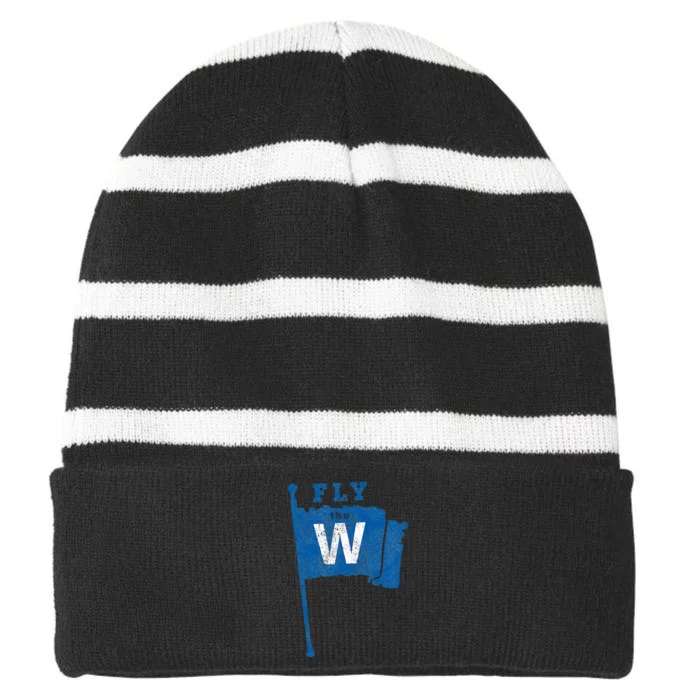 Fly The W Chicago Baseball Winning Flag Striped Beanie with Solid Band