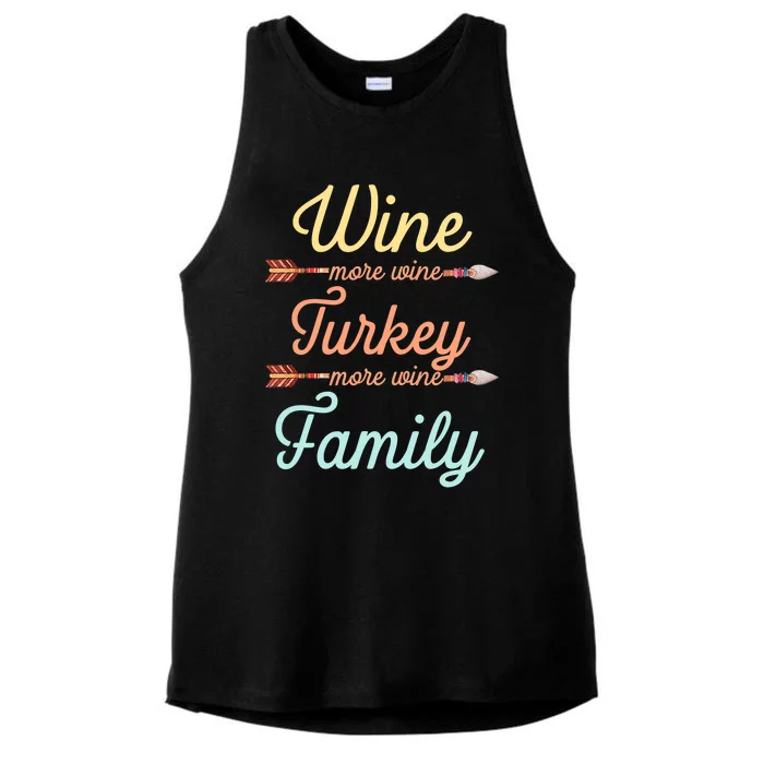 Funny Thanksgiving Wtf Wine Turkey Family More Wine Great Gift Ladies Tri-Blend Wicking Tank