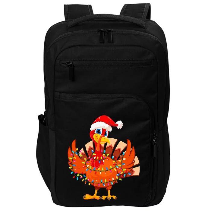 Festive Turkey with Christmas Lights Hat Holiday Enthusiast Impact Tech Backpack