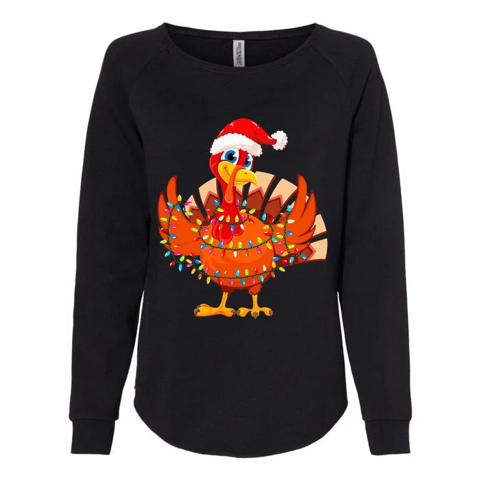 Festive Turkey with Christmas Lights Hat Holiday Enthusiast Womens California Wash Sweatshirt