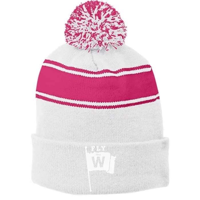 Fly The W Chicago Baseball Winning Flag Stripe Pom Pom Beanie