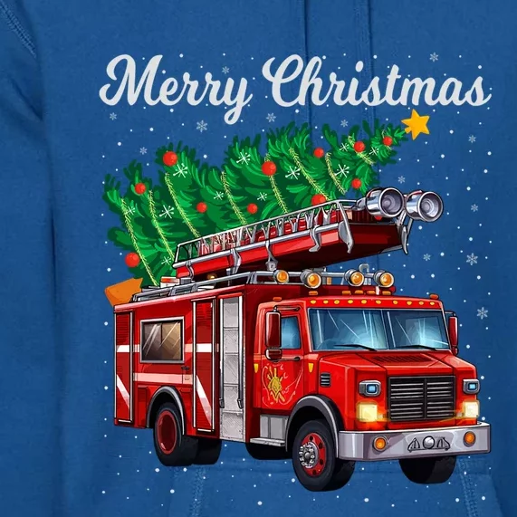 Fire Truck Xmas Tree Funny Firefighter Merry Christmas Gift Premium Hoodie