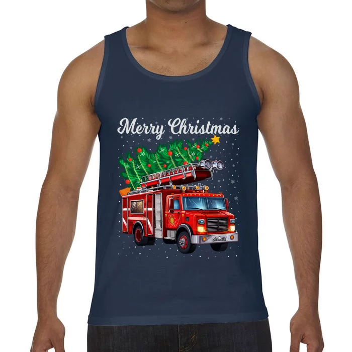 Fire Truck Xmas Tree Funny Firefighter Merry Christmas Gift Comfort Colors® Tank Top