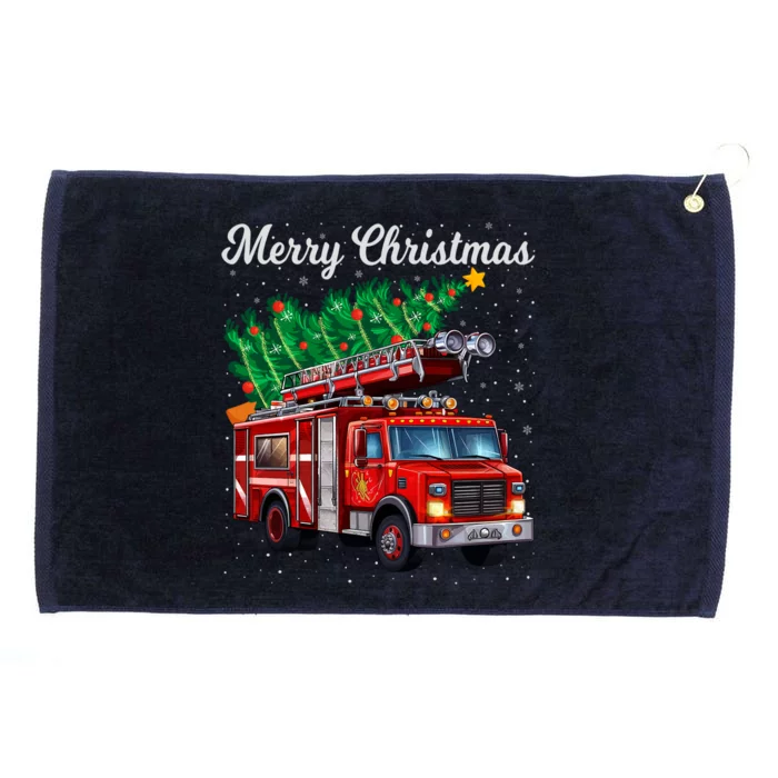 Fire Truck Xmas Tree Funny Firefighter Merry Christmas Gift Grommeted Golf Towel