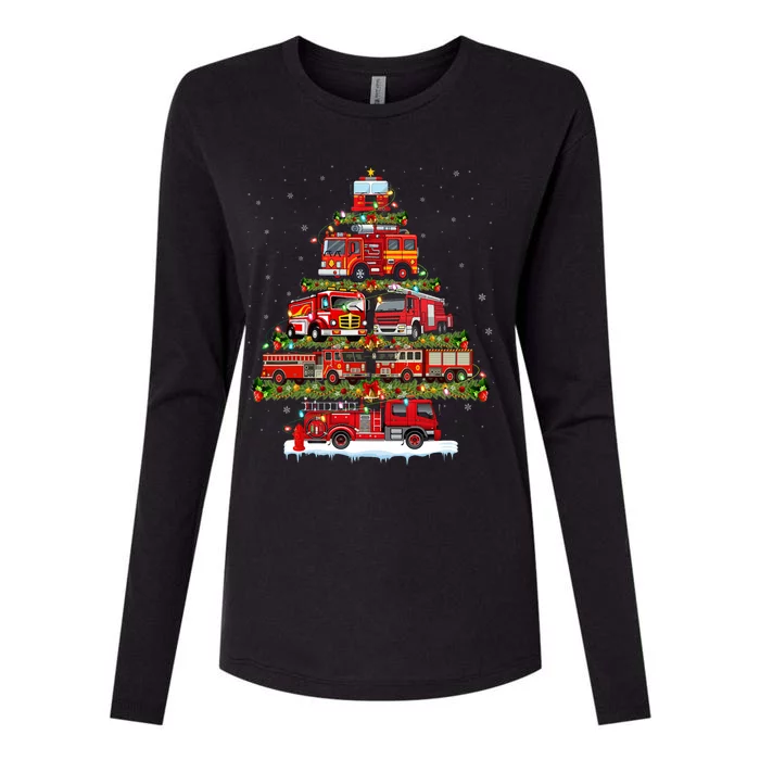 Fire Truck Xmas Lights Firefighter Fire Truck Christmas Tree Womens Cotton Relaxed Long Sleeve T-Shirt