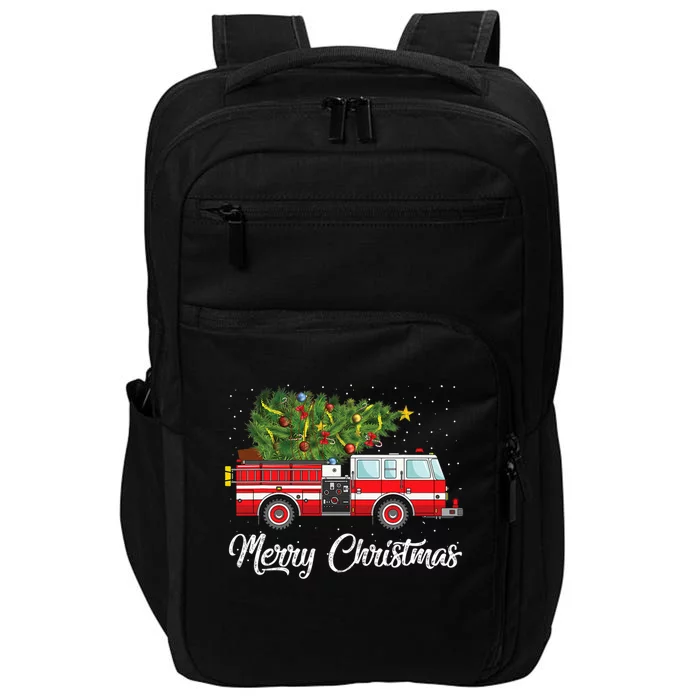 Fire Truck Xmas Tree Funny Firefighter Gift Merry Christmas Gift Impact Tech Backpack