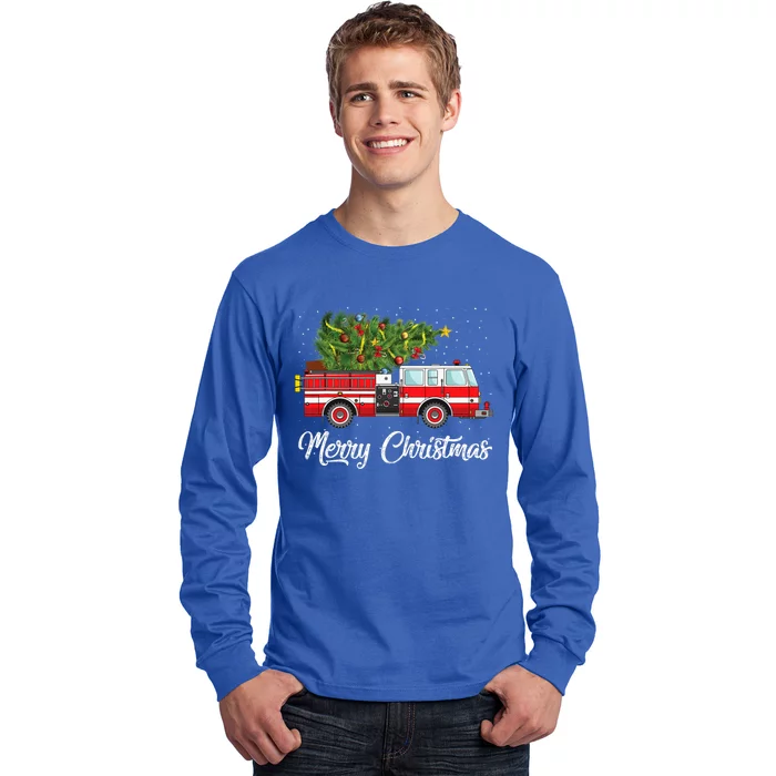 Fire Truck Xmas Tree Funny Firefighter Gift Merry Christmas Gift Long Sleeve Shirt