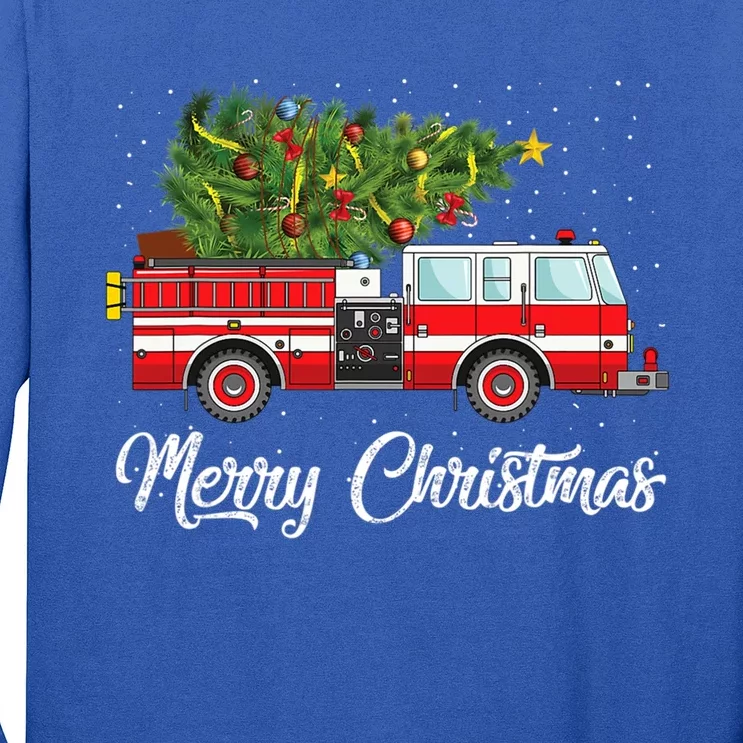 Fire Truck Xmas Tree Funny Firefighter Gift Merry Christmas Gift Long Sleeve Shirt