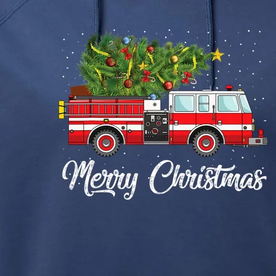 Fire Truck Xmas Tree Funny Firefighter Gift Merry Christmas Gift Performance Fleece Hoodie