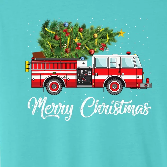 Fire Truck Xmas Tree Funny Firefighter Gift Merry Christmas Gift ChromaSoft Performance T-Shirt